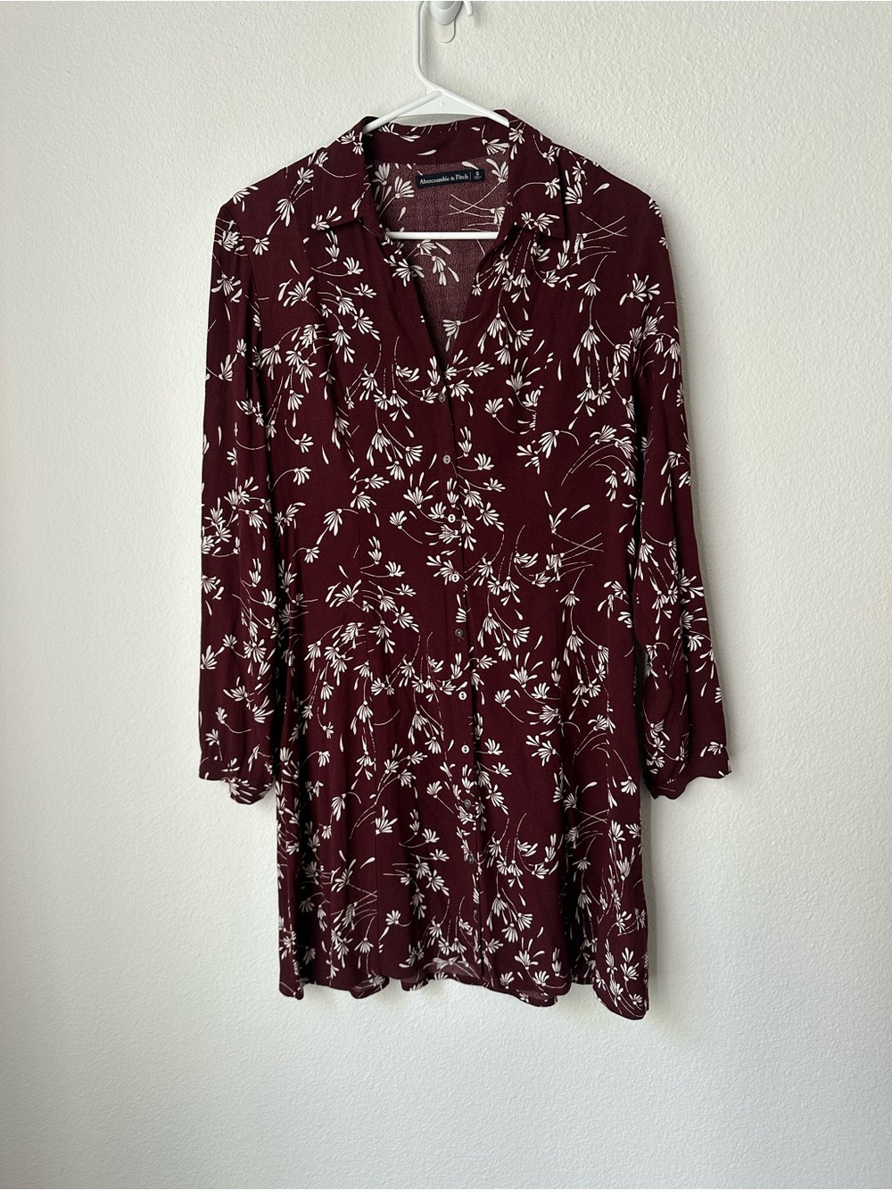 Burgundy Floral Button-Front Dress